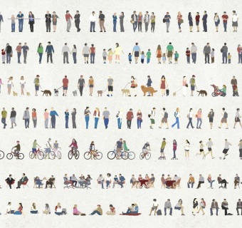 现代2D平面背景彩色人物